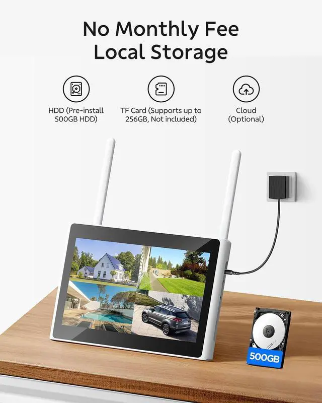 Alt view image 7 of 7 - Gadpiparty 2K Security Camera System Wireless Outdoor with 10 IPS Monitor, 8pcs Dual Lens PTZ Security Camera,10x Hybrid Zoom, Auto Tracking, 2 Way Audio, Color Night Vision, No Subscription, 500GB