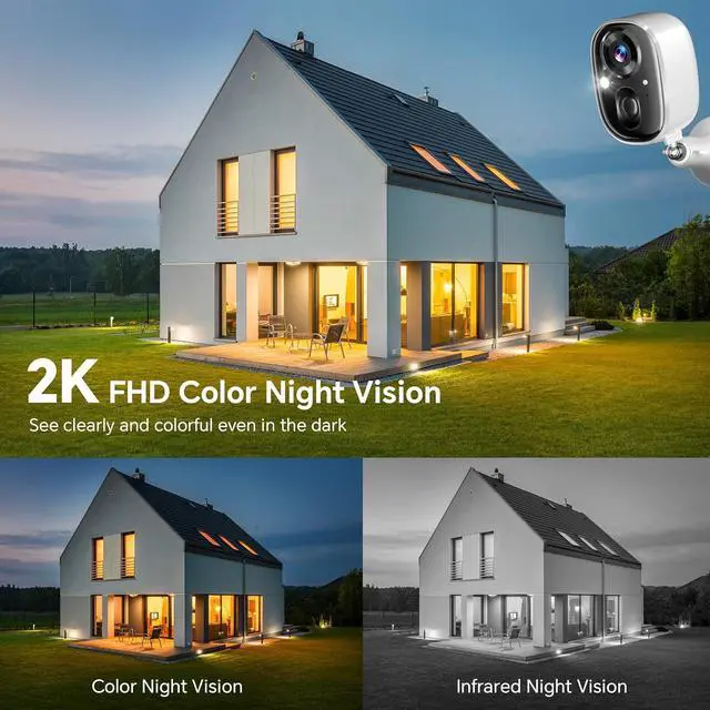 Alt view image 2 of 6 - Gadpiparty Security Cameras Wireless Outdoor 2K Battery Powered Color Night Vision WiFi Waterproof Surveillance Camera 2 Way Audio Mic Motion Detection Spotlight Alarm SD/Cloud Storage for Indoor Hom