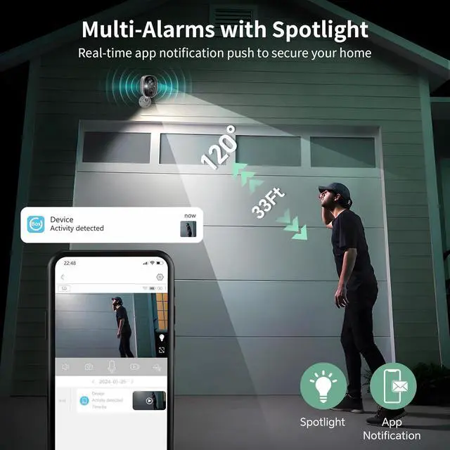 Alt view image 3 of 6 - Gadpiparty Security Cameras Wireless Outdoor 2K Battery Powered Color Night Vision WiFi Waterproof Surveillance Camera 2 Way Audio Mic Motion Detection Spotlight Alarm SD/Cloud Storage for Indoor Hom