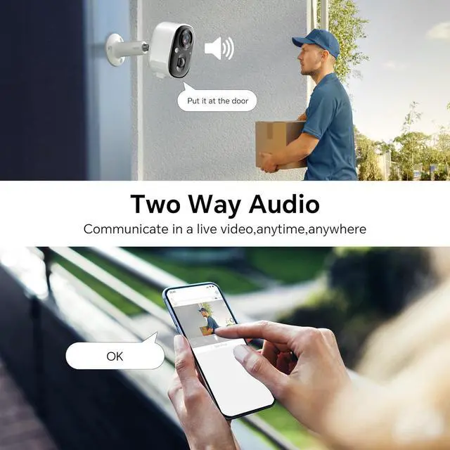 Alt view image 4 of 6 - Gadpiparty Security Cameras Wireless Outdoor 2K Battery Powered Color Night Vision WiFi Waterproof Surveillance Camera 2 Way Audio Mic Motion Detection Spotlight Alarm SD/Cloud Storage for Indoor Hom