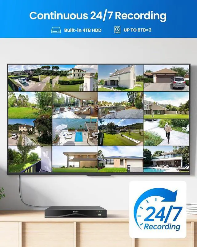 Alt view image 6 of 7 - Gadpiparty ZOSI 4K 16CH PoE Security Camera System, 8 x 8MP PoE IP Camera Outdoor Indoor with Human Detection, 100ft IR Night Vision, IP66 Weatherproof, 4K 16CH H.265+ NVR with 4TB HDD for 24/7 Audio