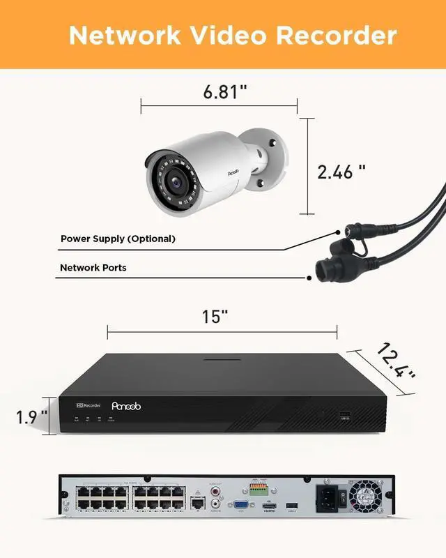 Alt view image 7 of 7 - Gadpiparty 16 Channel Security Camera System, 4K 16CH PoE NVR 4TB HDD, 16x 5MP Wired Surveillance IP PoE Cameras Outdoor with AI Human Detection, Built-in Microphone,100ft IR Night Vision, PB37F1616-