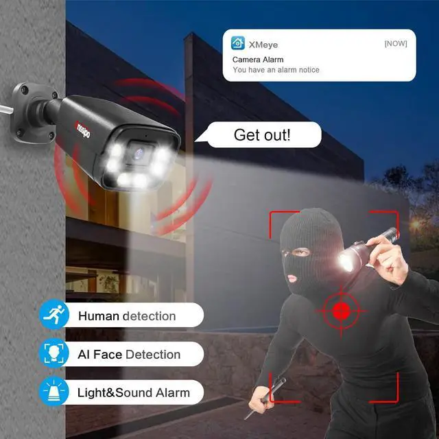 Alt view image 4 of 6 - Gadpiparty 5MP POE Security Camera System for Outdoor Indoor, 8pcs Wired Security Cameras with Two-Way Audio, AI Face/Motion Detection, Color Night Vision, 8-Channel H.265+ NVR, 2TB Hard Drive, Smart