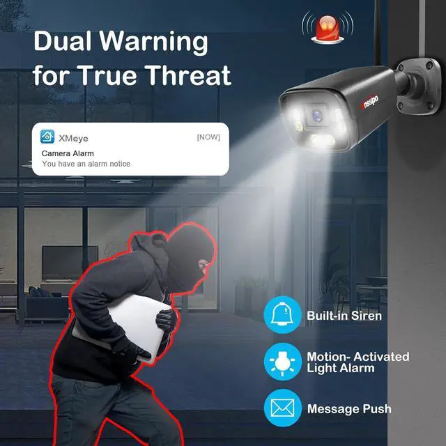 Alt view image 3 of 6 - Gadpiparty 4K Wireless Wi-Fi Home Camera System for Outdoor Indoor House Security, 4pcs Surveillance Camera with Dual Warning, AI Detection, Color Night Vision,2 Way Audio, 4K 8CH NVR with 1TB HDD 24