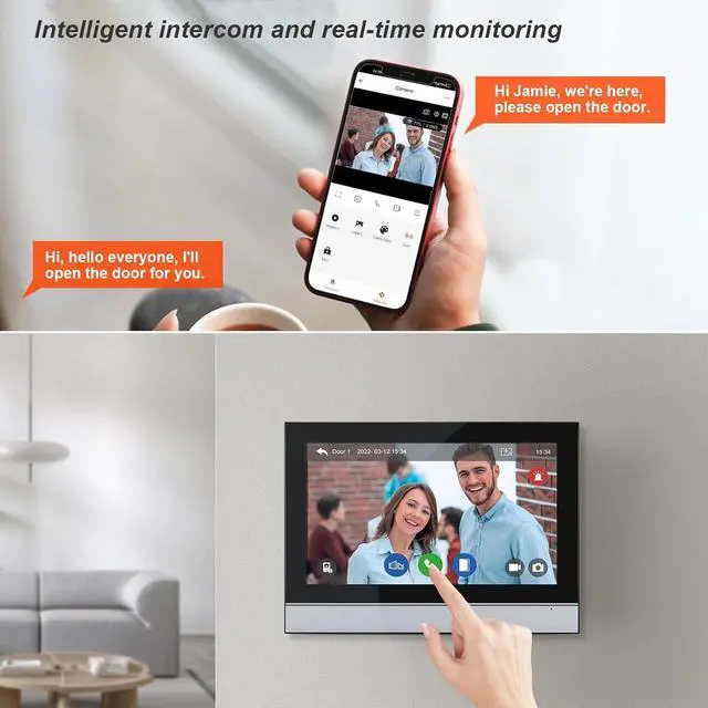 Alt view image 6 of 7 - Gadpiparty WiFi Wired Video Doorbell System, 10 Inch Ring Video Doorbell Camera with Monitor, Support Two-Way Intercom Tuya APP Monitor Remote Unlock & 1080 HD IR Night Vision for Villa Home Office A