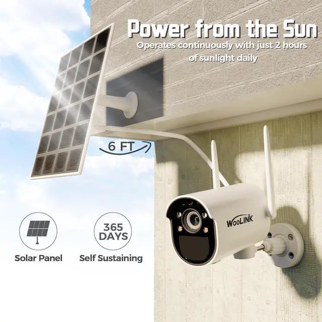 Alt view image 2 of 7 - Gadpiparty WOOLINK 2PK Solar Security Cameras Wireless Outdoor with PR 225°, 2.4GHz WiFi Cameras for Home Security with Solar Panel, AI Detection, 1080P Color Night Vision, SD/Cloud, 2-Way Talk, IP65