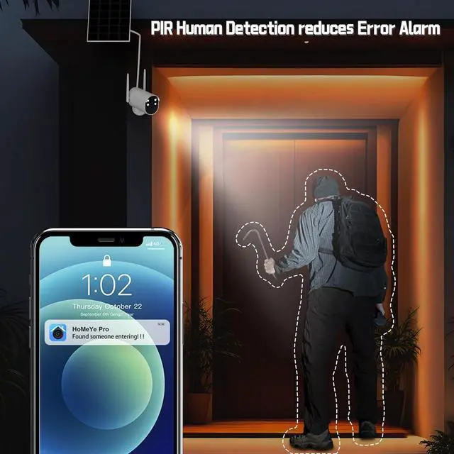 Alt view image 6 of 7 - Gadpiparty WOOLINK 2PK Solar Security Cameras Wireless Outdoor with PR 225°, 2.4GHz WiFi Cameras for Home Security with Solar Panel, AI Detection, 1080P Color Night Vision, SD/Cloud, 2-Way Talk, IP65