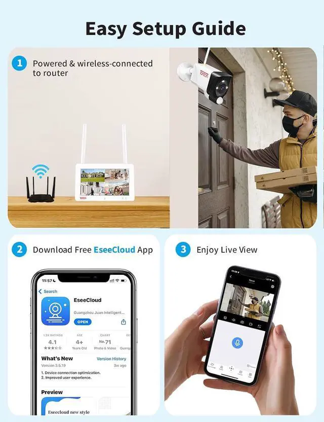 Alt view image 4 of 7 - Gadpiparty [2K&2-Way Audio&Floodlight]Tonton Portable LCD Security Camera System Wireless,4CH NVR with 7" IPS Touchscreen Monitor and 2PCS 3MP Floodlight Cameras with PIR Sensor,32GB SD Card Included