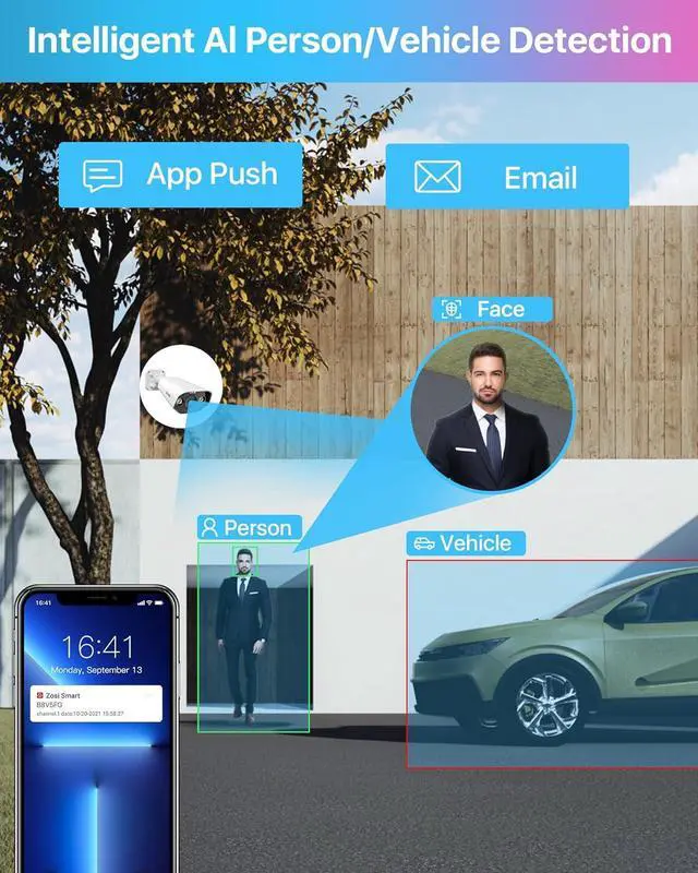 Alt view image 3 of 7 - Gadpiparty ZOSI 8CH 4K Spotlight PoE Security Camera System,8 Ports 16CH 8MP NVR with 2TB HDD,8 x 5MP Outdoor PoE IP Cameras,Person Vehicle Detection,2-Way Audio,Night Vision,Sound Alert,for Home 24-