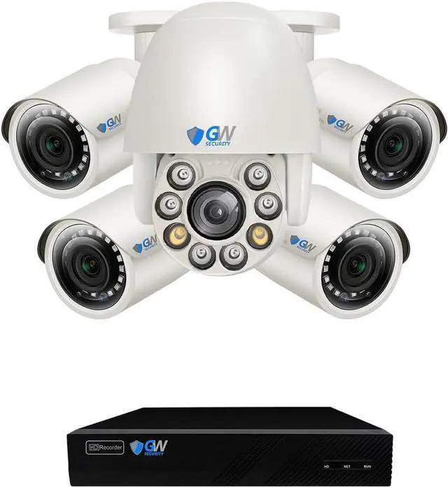 Main image of Gadpiparty GW Security 8 Channel 4K NVR 5MP PoE Smart AI Security Camera System with 4 x 5MP Bullet Cameras and 1 x 5MP 5X Motorized Zoom Two-Way Audio PTZ Camera, Outdoor Indoor Video & Audio Survei