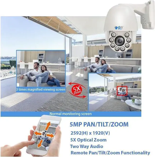 Alt view image 7 of 7 - Gadpiparty GW Security 8 Channel 4K NVR 5MP PoE Smart AI Security Camera System with 4 x 5MP Bullet Cameras and 1 x 5MP 5X Motorized Zoom Two-Way Audio PTZ Camera, Outdoor Indoor Video & Audio Survei