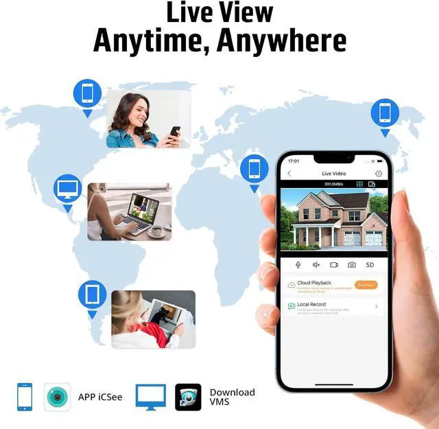 Alt view image 4 of 7 - Gadpiparty Fuers 8CH Security Camera System,H.265+ Surveillance Video Recorders with 2 x 2592P 5MP Wired IP66 Bullet Cameras,for Indoor Outdoor Use,500G HDD Included, Email Alert,Mobile APP & PC Remo