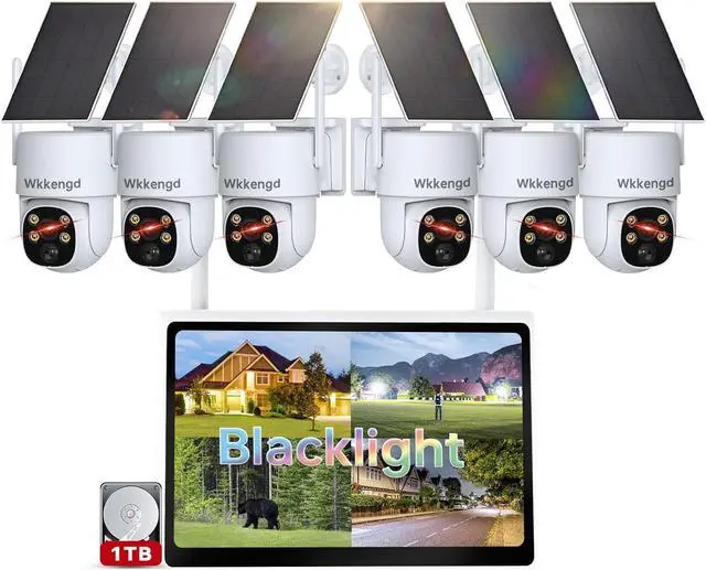 Main image of Gadpiparty Blacklight Solar Security Wireless Camera System with 10" Monitor, 2K F1.0 6PCS Super Aperture PTZ Battery Powered Cameras for Home Security, Pre-Installed 1TB HDD, True Full Color Night V