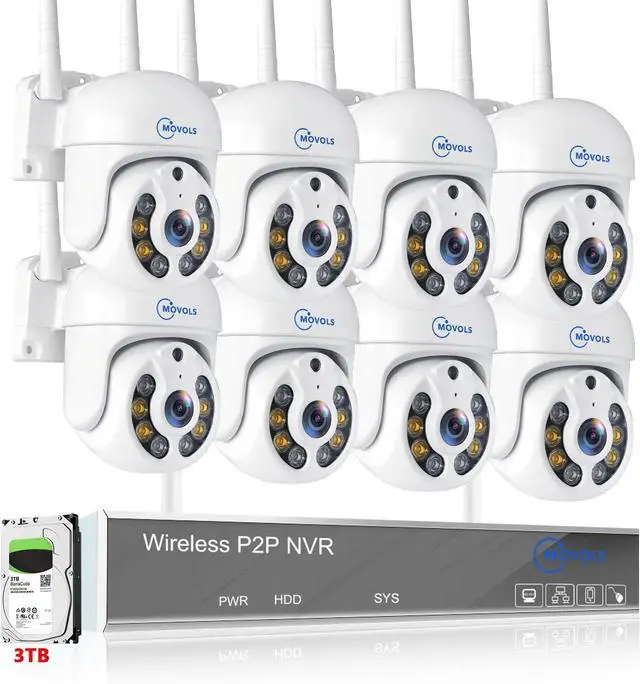 Main image of Gadpiparty MOVOLS 2.5K 10CH Wireless PTZ Security Camera System,8 x 5MP WiFi Auto Track Camera Outdoor,Color Night Vision,5X Digital Zoom,AI Pet Human Vehicle Detection,Light & Siren Alarm,2TB HDD, 2