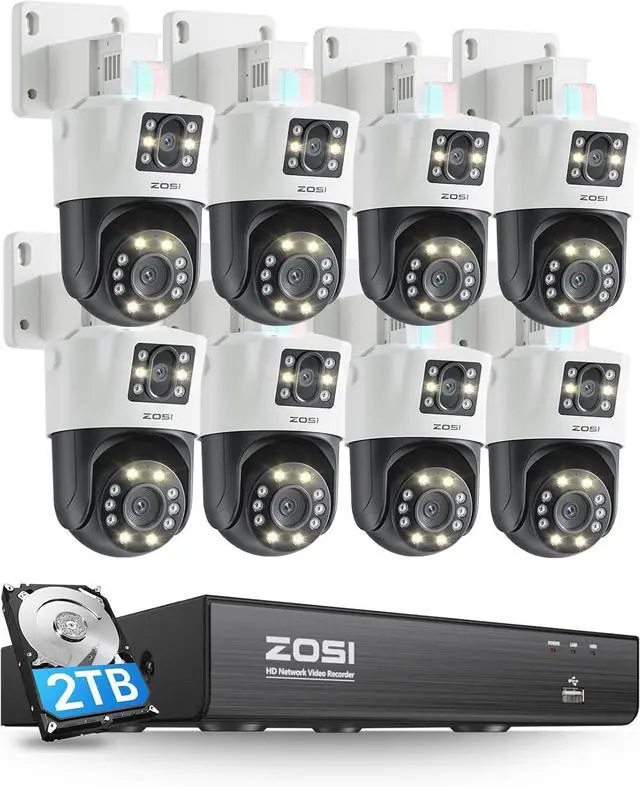 Main image of Gadpiparty ZOSI 4K Dual-Lens PoE Security Camera System, 8 x 4K 8MP Pan/Tilt (2x4MP) PoE 360 Camera Outdoor, Person/Vehicle Detect, Spotlight Siren, Color Night Vision, 8CH 8MP NVR with 2TB HDD (16CH