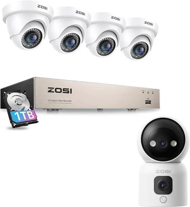 Main image of Gadpiparty ZOSI 3K Lite Security Camera System with 1TB Hard Drive,AI Human/Vehicle Detection,Night Vision,H.265+ 8CH HD TVI DVR Recorder,4pcs 1080P Surveillance CCTV Dome Cameras&2K Dual-Lens Indoor