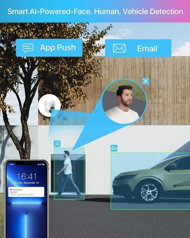 Alt view image 6 of 7 - Gadpiparty ZOSI 4K POE Security Camera System, 4PCS 4K Outdoor Indoor Spotlight PoE IP Cameras Wired, Color Night Vision, Motion Alert, 8 Ports 16CH 8MP Home Surveillance NVR with 2TB HDD for 24/7 Re