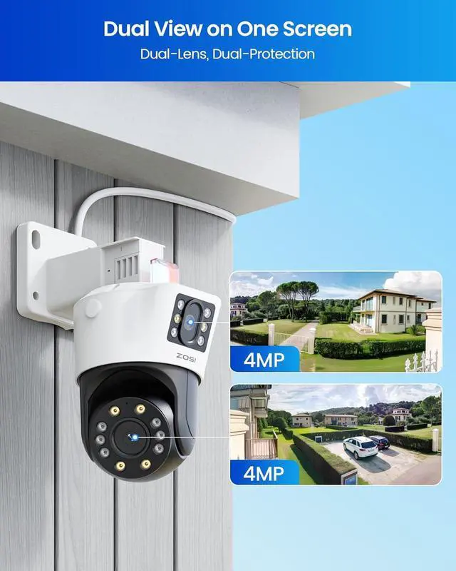 Alt view image 2 of 7 - Gadpiparty ZOSI 4K Dual-Lens PoE Security Camera System, 8 x 4K 8MP Pan/Tilt (2x4MP) PoE 360 Camera Outdoor, Person/Vehicle Detect, Spotlight Siren, Color Night Vision, 8CH 8MP NVR with 2TB HDD (16CH