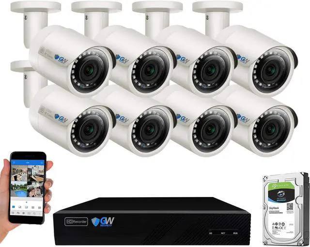 Main image of Gadpiparty GW Security 8 Channel 4K NVR 5MP POE Audio & Video Security Camera System - Eight 5MP 1920P Weatherproof Bullet Cameras,Built in Microphone, AI Human & Vehicle Detection, Pre-Installed 2TB