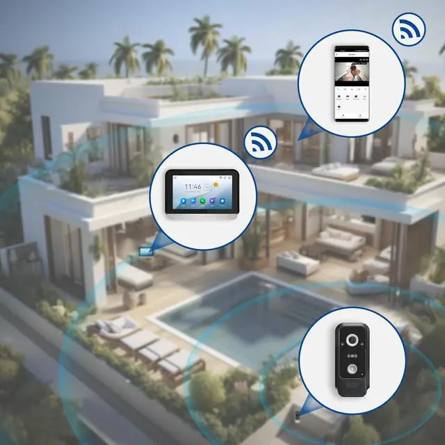 Alt view image 4 of 7 - Gadpiparty WiFi Wired Video Doorbell System, 7 Inch Ring Video Doorbell Camera with Monitor, Support Two-Way Intercom Tuya APP Monitor Remote Unlock & 1080 HD IR Night Vision for Villa Home Office Ap