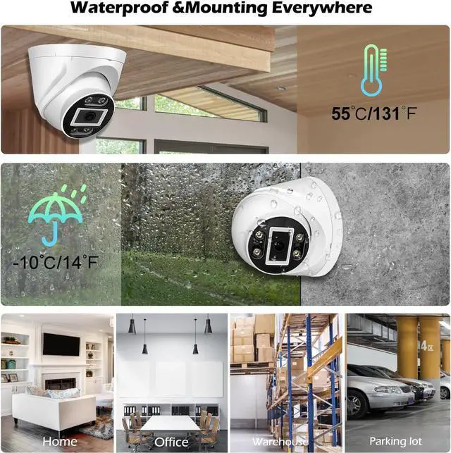 Alt view image 5 of 7 - Gadpiparty 8MP 2.8mm Wide Angle Lens 2-Way Audio Security Dome 4K Camera System,8CH With 3TB Hard Drive NVR & 4pcs 8MP POE Waterproof Camera for Home Security,AI Color Night Vision,24/7 Recording,APP