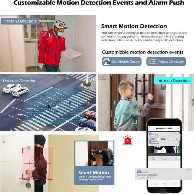 Alt view image 7 of 7 - Gadpiparty 8MP 2.8mm Wide Angle Lens 2-Way Audio Security Dome 4K Camera System,8CH With 3TB Hard Drive NVR & 4pcs 8MP POE Waterproof Camera for Home Security,AI Color Night Vision,24/7 Recording,APP