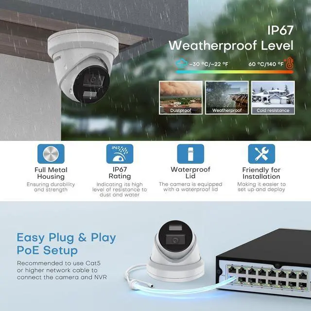 Alt view image 7 of 7 - Gadpiparty HIKV 8 Channel NVR Camera System Kit, DS-7608NXI-K2/8P 4K ACU-Sense PoE NVR, 4X DS-2CD2343G2-LI2U 4MP Dual Mic WDR IP Cameras, Facial Recognition, VCA, AI Detection, Compatible for Hikvisi