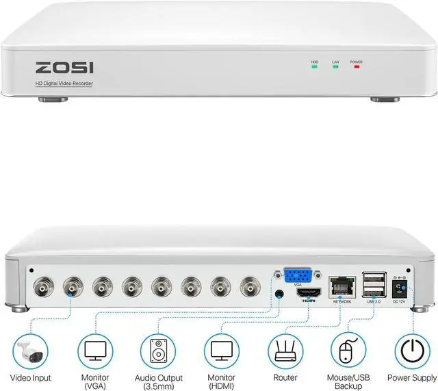 Alt view image 4 of 7 - Gadpiparty ZOSI 1080P 8 Channel Security Camera System with 1TB HDD,H.265+ 3K Lite 8CH Security DVR Recorder with 4pcs 1080P 1920TVL HD-TVI Dome Security Cameras Indoor Outdoor Home Surveillance 2MP