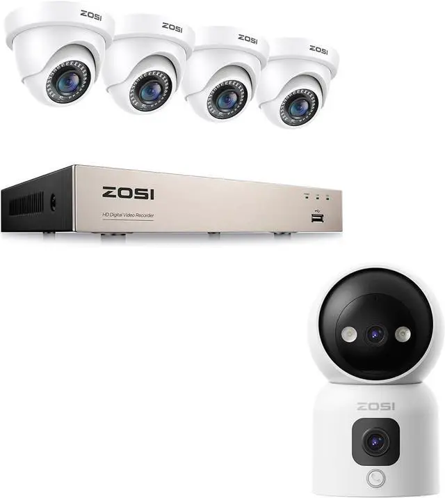 Main image of Gadpiparty ZOSI 3K Lite 8CH H.265+ Home Security Camera System with AI Human/Vehicle Detection,Night Vision,5MP Lite 8 Channel CCTV DVR,4pcs 2MP Surveillance Dome Camera& 2K Dual-Lens Indoor Camera C