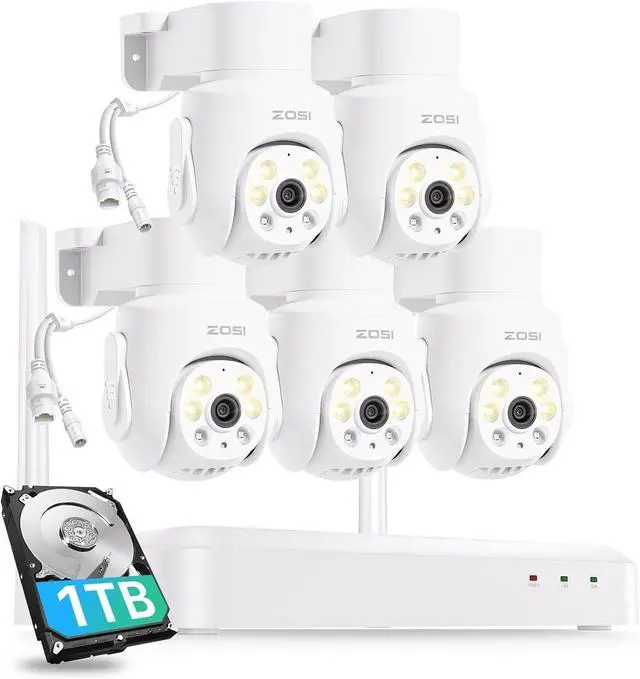Main image of Gadpiparty ZOSI 8CH 3K Wi-Fi 6 Security Camera System, 5 x 5MP Pan Tilt WiFi Camera with Auto Tracking, Color Night Vision, Plug-in, AI Person Detect, 2-Way Audio, 8 Channel WiFi NVR with 1TB HDD for