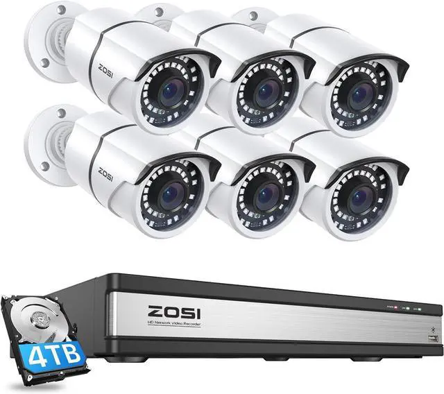 Main image of Gadpiparty ZOSI 16CH 4K PoE Home Security Cameras System,H.265+ 16Channel 8MP NVR with 4TB HDD,6Pcs 5MP Outdoor Indoor PoE IP Bullet Camera,Color Night Vision,Motion Alert,IP66 Weatherproof,for 24/7