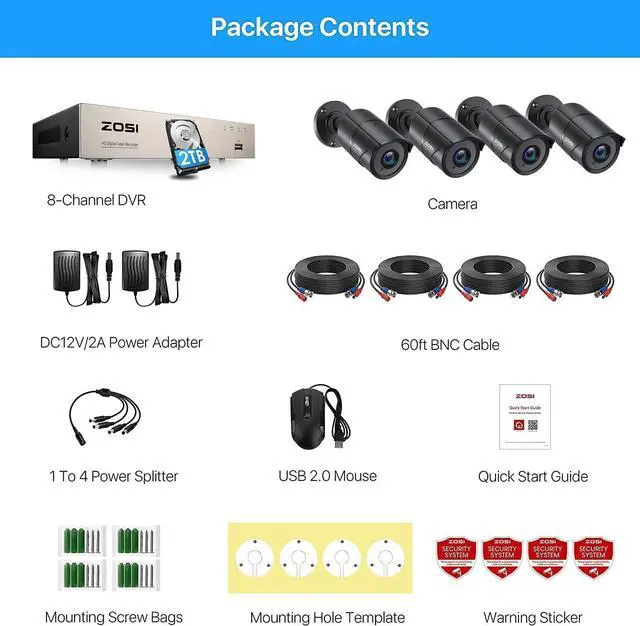 Alt view image 2 of 7 - Gadpiparty ZOSI H.265+ 8CH 5MP Lite 4-in-1 Surveillance DVR Recorders with Hard Drive 2TB&4pcs 1080p Home Security 2MP 1920TVL HD-TVI Outdoor Indoor CCTV with 120ft IR Night Vision Surveillance Bulle