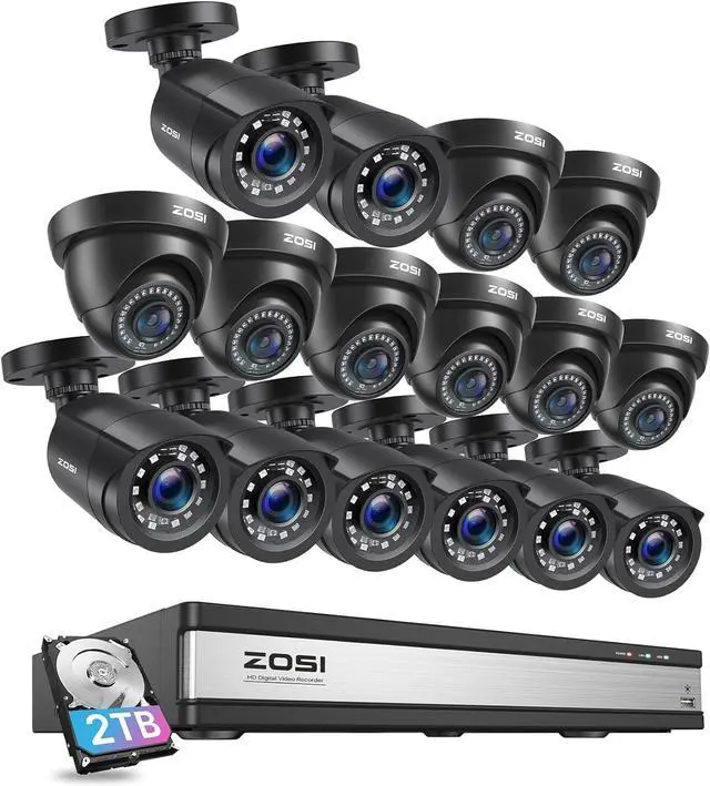 Main image of Gadpiparty ZOSI 16CH 1080P Security Camera System with 2TB Hard Drive,H.265+ 16Channel 1080P HD-TVI DVR with 16PCS 1080P Outdoor Indoor Surveillance Cameras, 80ft Night Vision, Motion Detection,Remot