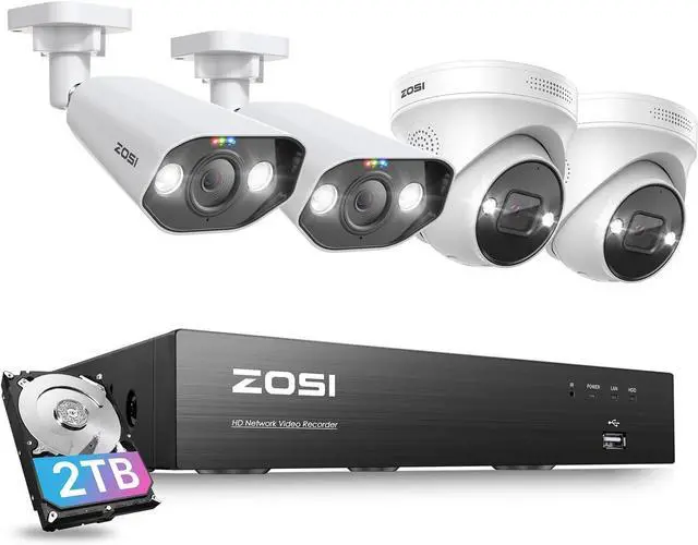 Main image of Gadpiparty ZOSI 4K PoE Home Security Camera System,Person Vehicle Detection,Night Vision,Floodlight Siren,2 Way Audio,4pcs 8MP Outdoor Indoor PoE IP Cameras,8 Port 4K 16CH NVR with 2TB HDD for 24/7 R