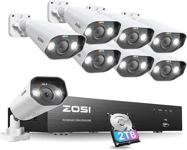 Main image of Gadpiparty ZOSI 8CH 4K Spotlight PoE Security Camera System,8 Ports 16CH 8MP NVR with 2TB HDD,8 x 5MP Outdoor PoE IP Cameras,Person Vehicle Detection,2-Way Audio,Night Vision,Sound Alert,for Home 24-