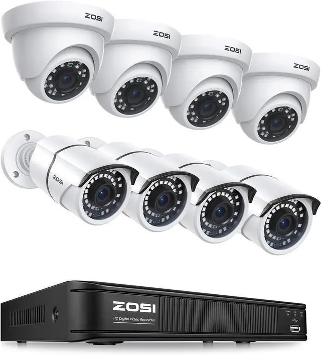 Main image of Gadpiparty ZOSI 8CH H.265+ 1080p Home Security Camera System Outdoor Indoor, 5MP Lite CCTV 8 Channel DVR and 8pcs 1080p Weatherproof Surveillance Bullet Dome Camera, Remote Access, Motion Detection (