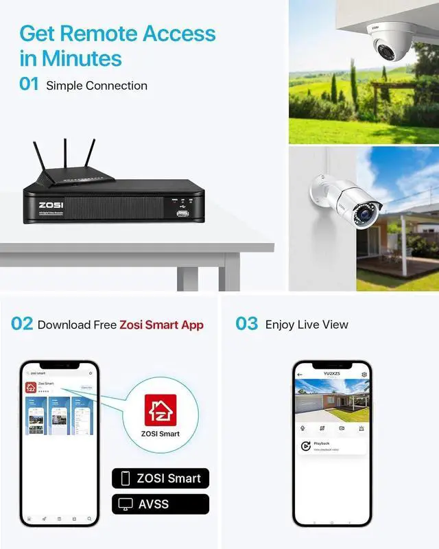 Alt view image 7 of 7 - Gadpiparty ZOSI 8CH H.265+ 1080p Home Security Camera System Outdoor Indoor, 5MP Lite CCTV 8 Channel DVR and 8pcs 1080p Weatherproof Surveillance Bullet Dome Camera, Remote Access, Motion Detection (