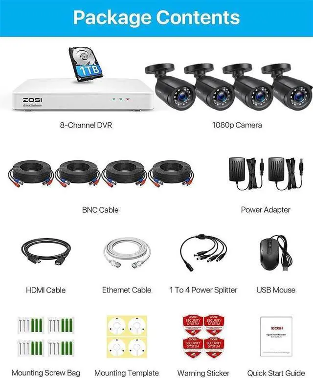 Alt view image 2 of 7 - Gadpiparty ZOSI 1080P 8 Channel Security Camera System with 1TB HDD,H.265+ 3K Lite 8CH Security DVR Recorder with 4pcs HD 1920TVL 1080P Outdoor Weatherproof CCTV Cameras,Motion Alert,Remote Access,24