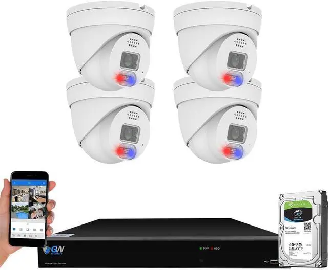 Main image of Gadpiparty GW Security 8 Channel 4K 12MP NVR H.265+ 8MP Fulltime Color Night Vision Security Camera System with 4 x 8MP IP Two-Way Audio Alarm Lights PoE Turret Security Cameras, AI Human & Vehicle D