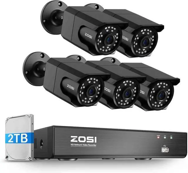 Main image of Gadpiparty ZOSI 4K 8CH PoE Security Camera System (16CH Expandable), H.265+ 8CH NVR with 2TB HDD for 24/7 Record, 5 x 8MP PoE IP Cameras Outdoor Indoor, Human Detection, One-Way Audio, 100ft IR Night