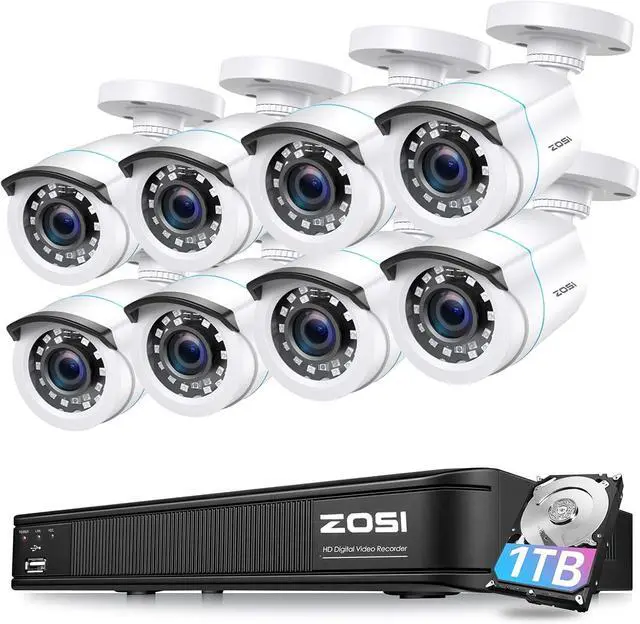 Main image of Gadpiparty ZOSI 1080p Surveillance Security Camera System with AI Human Vehicle Detection, H.265+ 5MP CCTV DVR and 8 x 1080p Weatherproof Bullet Camera Outdoor with 80ft Night Vision, 90° View Angle,