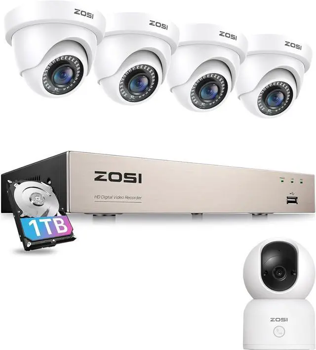 Main image of Gadpiparty ZOSI 8CH 4PCS 1080P H.265+ Home Security Dome Camera System with 1TB HDD&Indoor Pan/Tilt Smart Security Camera,C518 2K 360 Degree Baby and Pet Monitor,2.4G/5G Dual-Band WiFi Home Cam with