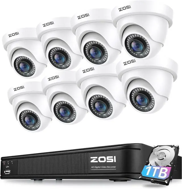 Main image of Gadpiparty ZOSI 1080P H.265+ Home Security Camera System, 5MP Lite 8 Channel Surveillance DVR, 8 x 1080p Weatherproof CCTV Dome Camera Outdoor Indoor, Night Vision, Remote Access, 90° View Angle, 1TB