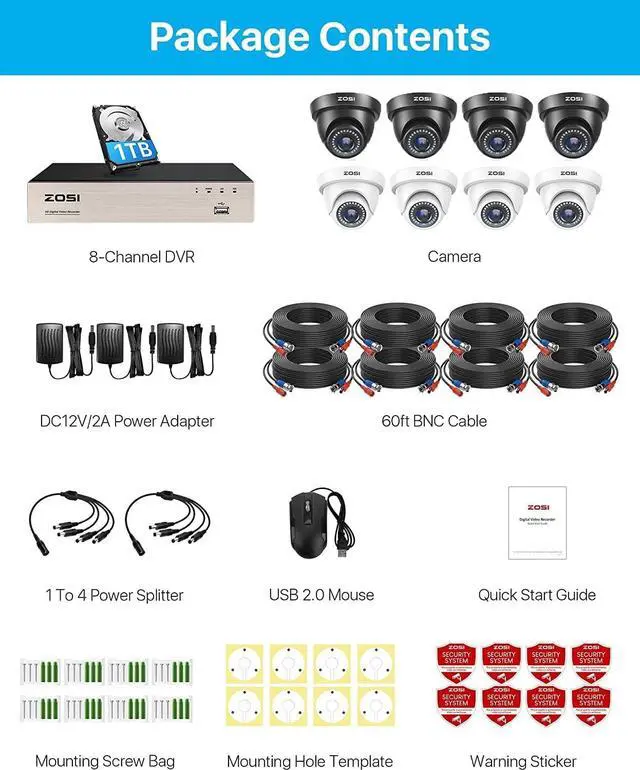Alt view image 2 of 7 - Gadpiparty ZOSI Security Cameras System with 1TB HDD,H.265+ 5MP Lite 8 Channel HD-TVI DVR Recorder and 8pcs 1080P HD 1920TVL Indoor Outdoor Surveillance CCTV Dome Cameras with Night Vision,Remote Acc