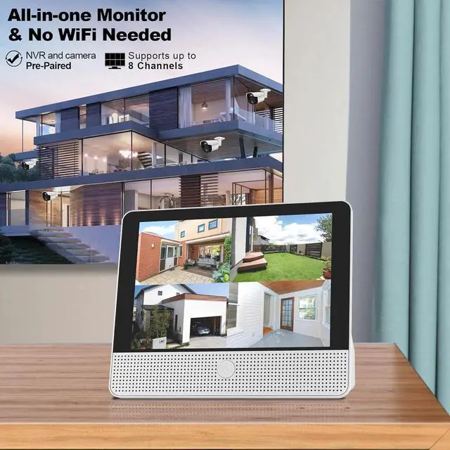 Alt view image 2 of 6 - Gadpiparty 16CH Expandable PoE Security Camera System with All-in-One 10.1" LCD 4K NVR Monitor, 4Pcs 5MP PoE Bullet Cameras, Smart Dual Light, Two Way Talk, Plug & Play, Human Vehicle Detection, 1TB