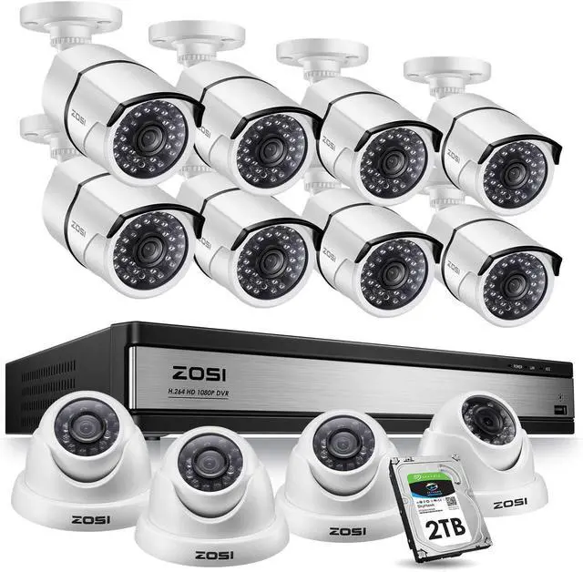 Main image of Gadpiparty ZOSI 16CH 1080P Surveillance DVR System 16 Channel 2.0MP Security DVR and 8 Bullet Cameras, 4 Dome Cameras for Outdoor Indoor Security Supports Motion Detection Remote Access, 2TB Hard Dri