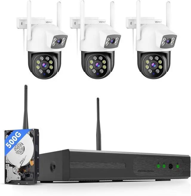 Main image of Gadpiparty Wireless Security Camera System, 3pcs 2K Dual Lens Linkage PTZ Cameras for Home Security System Outdoor, 2.4G/5G WiFi, Auto Tracking, Human Detection Alarm, Color Night Vision, 16CH NVR (5