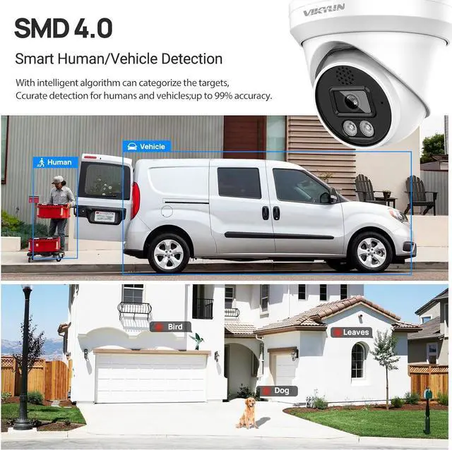 Alt view image 3 of 7 - Gadpiparty VIKYLIN 8CH Security Camera System 2TB HDD, Full Function 4 x 4K 8MP Full Color Turret PoE IP Cameras 2-Way Talk, 2.8mm Lens,98Ft Night Color Vision,Smart AI Human/Vehicle Detection, 112°