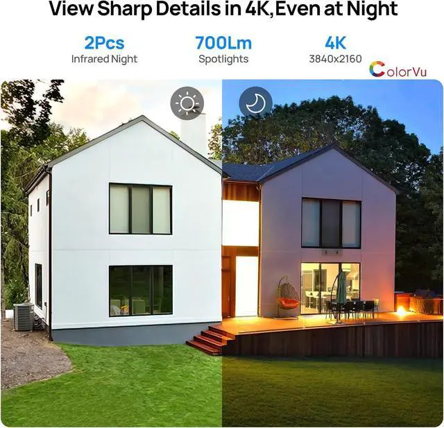 Alt view image 4 of 7 - Gadpiparty VIKYLIN 8CH Security Camera System 2TB HDD, Full Function 4 x 4K 8MP Full Color Turret PoE IP Cameras 2-Way Talk, 2.8mm Lens,98Ft Night Color Vision,Smart AI Human/Vehicle Detection, 112°