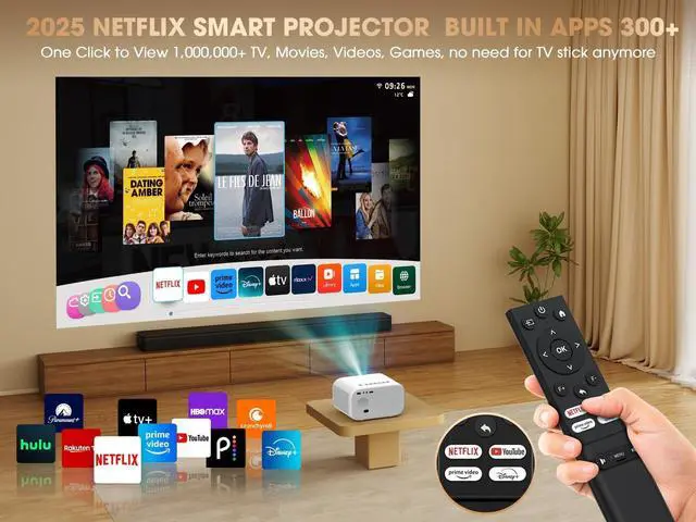 Alt view image 2 of 7 - E1 Pro Netflix-Certified Smart Projector, 550 ANSI Lumens, WiFi Bluetooth, Auto Focus & Keystone, Native 1080P & 4K Support, Full-Sealed Optical Engine, Portable Home Theater for Indoor/Outdoor